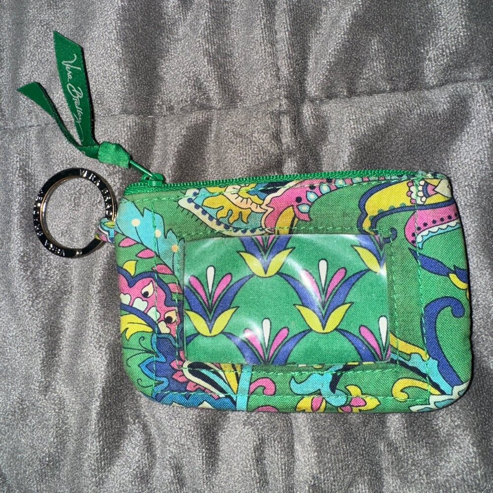 Vera Bradley Emerald Paisley Print Zip Pouch ID Wallet